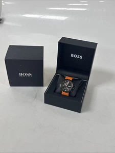 HUGO BOSS Volane Analog Black Dial Orange Strap Men's Watch HB1513957 - Picture 1 of 16