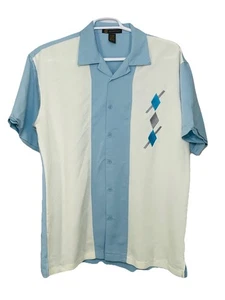 Harriton Bowling Camicia Uomo XL Blu Bianco Kramer Rockabilly Lounge Ricamata - Foto 1 di 6