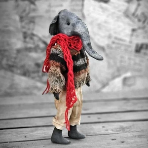 Vintage artista elefante 30 cm cárdigan bufanda de punto elefante de tela hecho a mano - Imagen 1 de 3