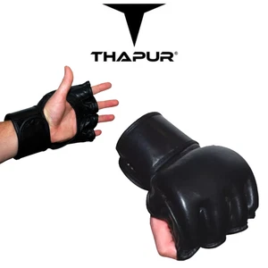 Thapur Sports Elite Japanese Leather Open Palm MMA Gloves For Sparring - Black - Bild 1 von 4