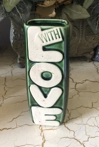 Vintage McCoy Green Ceramic "With Love" Vase Flower Power Groovy USA 7.25” - Picture 1 of 8