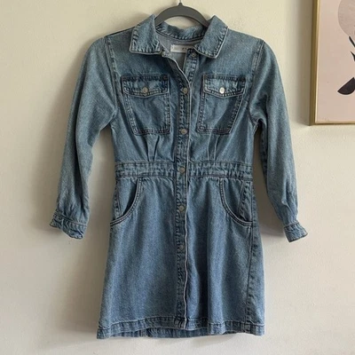 ZARA Kid’s Girls Blue Denim Dress Long Sleeve Collar Size 10 - Image 1 of 4