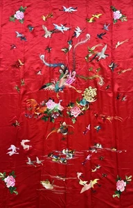Antique Chinese Hand Embroidered Birds Silk Panel 75x55 inches Stunning - Picture 1 of 18