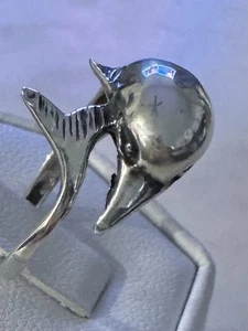 Sterling Silver Dolphin Bypass Ring Wrap Size 7.5 Sea Life Bypass 925 Vintage - Picture 1 of 6
