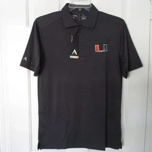 Antigua Mens S/S Miami Hurricanes Black Polo Shirt NWT - Size Small - Picture 1 of 5