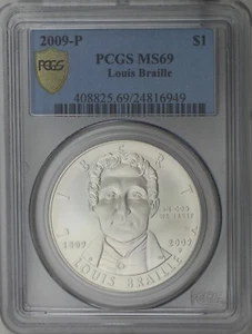 2009-P $1 Louise Braille 200th Birth Anniversary Silver Dollar PCGS MS69 - Picture 1 of 5