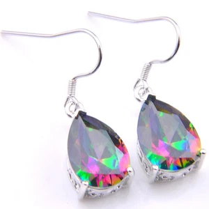 Gorgeous Jewelry Natural Rainbow Mystic Topaz Gems Silver Dangle Earrings - Picture 1 of 6