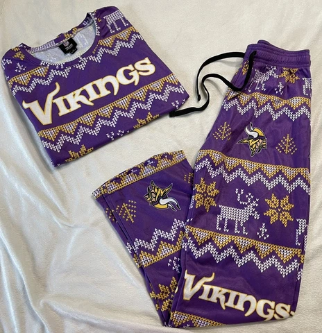 NFL team Apparel-Women’s NFL Minnesota Vikings Team Logo Ugly Pajama Set Size S Cover