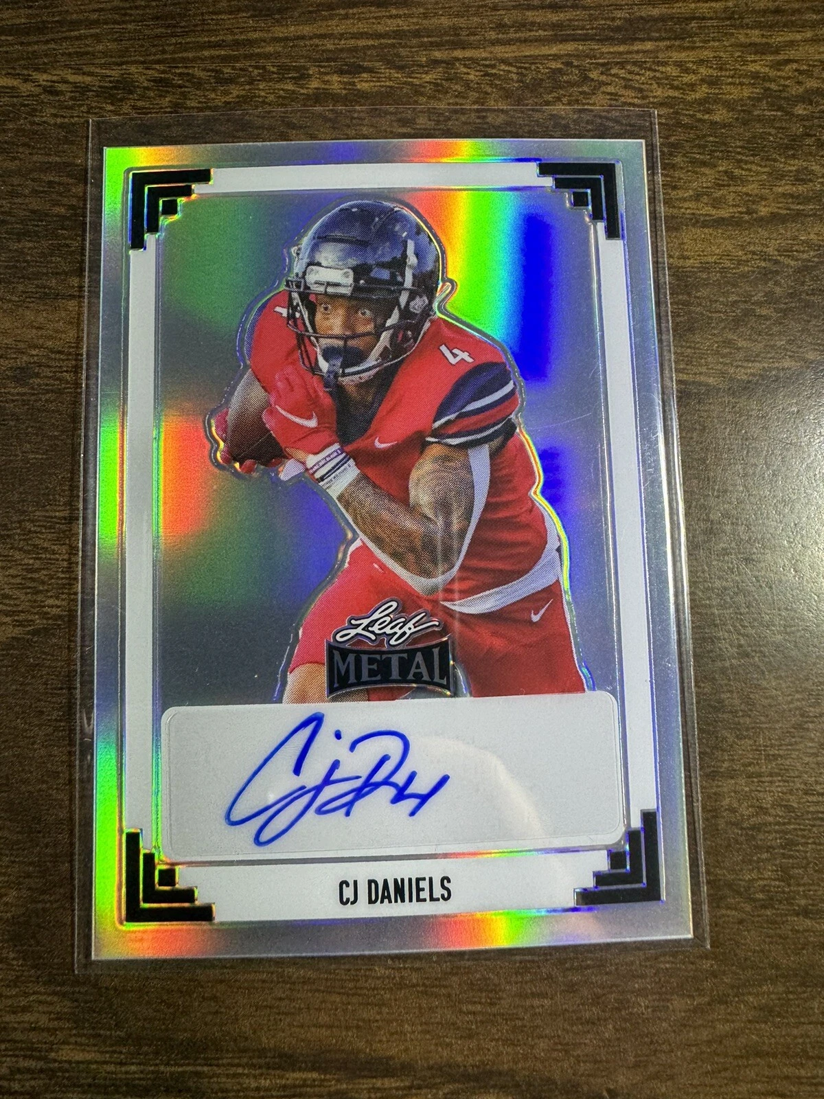 CJ DANIELS 2024 LEAF METAL FOOTBALL Silver Prismatic Refractor AUTO 9/10 SP