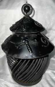 Large Metal Lantern Candle Holder w/ Dome LD, Dragonfly Design - Picture 1 of 6