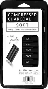 Pacific Arc Compressed Charcoal Sticks Soft 12 Pack for Drawing and Sketching - Picture 1 of 7