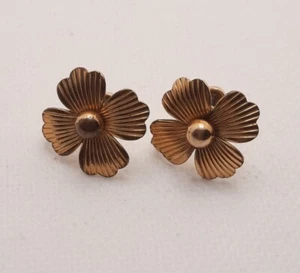 Vtg 1/20 12k Gold Filled Flower Screw Back Earrings *READ Description Please - Picture 1 of 4