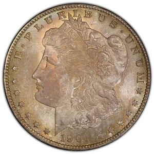 1901-O $1 Morgan Dollar PCGS MS66+ -- Fantastic Bright Orange & Gold Toned Gem - Picture 1 of 3