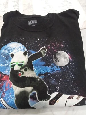Camiseta Route 66 para niños talla XL 14-16 Panda esquí en cohete Foto 1 de 4