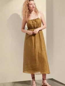Banana Republic Ramie Gathered Maxi Dress Size Large Mustard NWT - Picture 1 of 5