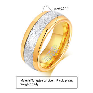 8 MM Tungsten Steel Embossed Ring Room Gold Men Fashion Metal Jewelry Size 7-12