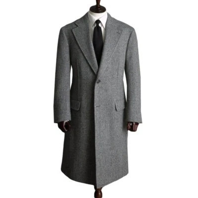 Мужские длинные пальто в елочку шерстяная смесь однобортный вырез лацкан пальто - Изображение 1 из 4