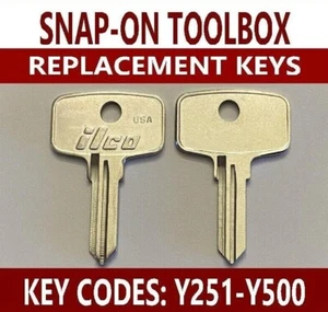 Snap-On Toolbox Keys Tool Box Replacement Keys Cut to Code Y251-Y500