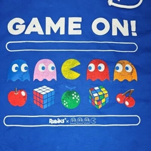 Rubiks PacMan Blue Hoodie, Game On Anvil 3XL XXXL Retro Vintage Faded - Picture 1 of 5