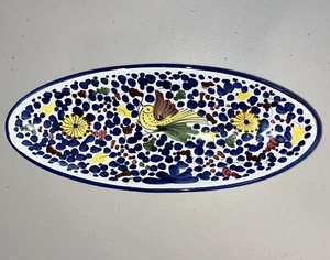 Piatto vintage dipinto a mano uccellini ovali italiani floreale 13”x5,5” ottime condizioni - Foto 1 di 2