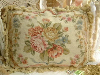 18" So Beautiful Roses Whole Petit Point Country Shabby Chic Needlepoint Pillow - Image 1 of 4