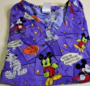 Disney Purple Mickey Mouse Halloween Scrub Top Shirt 2 Pocket Women's Small - Picture 1 of 5