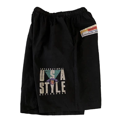 Винтажные шорты 80-х XS черные 100% хлопок международные олимпийские нашивки карманы США c - Изображение 1 из 4