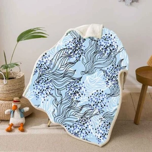 Great Blue White Water Plant 3D Warm Plush Fleece Blanket Picnic Sofa Couch - Foto 1 di 6
