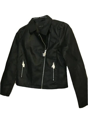 New Look Black Faux Leather Pu Biker Jacket Size 8 UK US 4  - Image 1 of 4