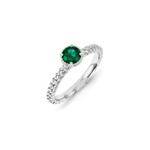 Sterling Silver Stackable Expressions Created Emerald Ring - Picture 1 of 7