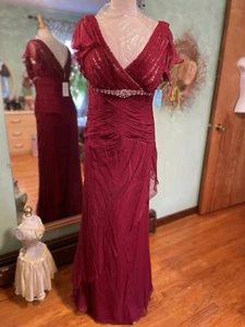 Abito Jovani elegante rosso seta ballo sera mamme occasioni speciali taglia 12 - Foto 1 di 17