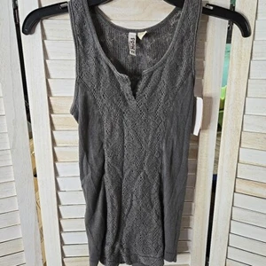 Mudd Tank Top Womens XS Gray Juniors Mesh Lace Ribbed Sleeveless Shirt NWT - Picture 1 of 5