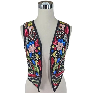 Vintage Eve’s Allure Seiden Weste Pailletten Perlen Top Festival Wear S M 80er - Bild 1 von 3