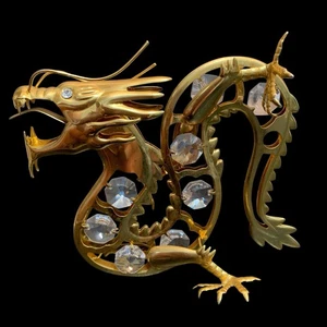 24 Kt Gold Plated Metal 8 Swarovski Crystals Dragon Zodiac Figurine - Picture 1 of 6