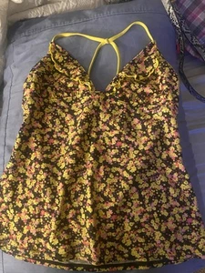 Vintage Y2K Hobie Tankini Womens Medium Bright Yellow Hibiscus Halter Top - Picture 1 of 5
