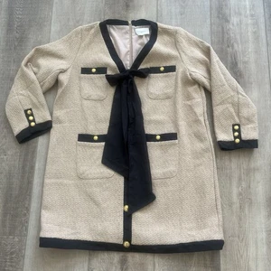 Biesen Pomander Place Kleid XXL hellbraun schwarz Coco Tweed Schleife Vorbereitung Mini Etuikleid EXC - Bild 1 von 18