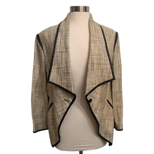 Yigal Azrouel Tan Asymmetrical Jacket Womens size 14 Leather Trim Single Button - Picture 1 of 10