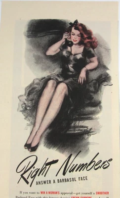 VTG 1943 Barbasol Shaving Blades Print Ad Right Numbers Answer a Barbasol Face - Image 1 of 4