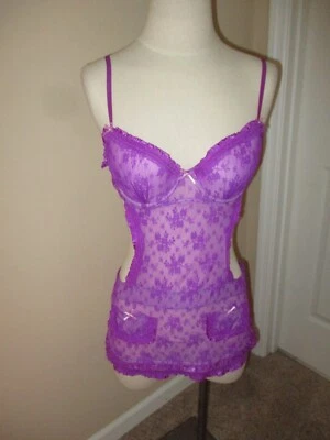 Victoria's Secret Púrpura Francesa Delantal Encaje Lencería Conjunto Talla 36C Foto 1 de 4