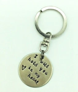 " I WILL HOLD YOU IN MY HEART " Silver Keychain 2.5" Gift Idea - Picture 1 of 2
