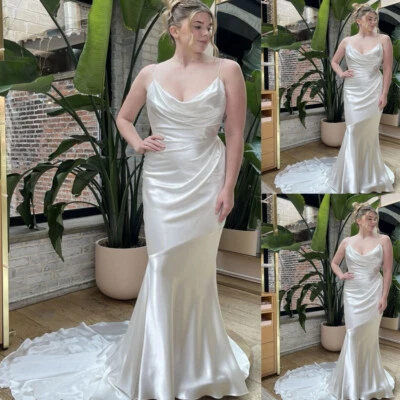 Silk Satin Wedding Dresses Spaghetti Straps Beach Mermaid Elegant Bridal Gowns - Image 1 of 4
