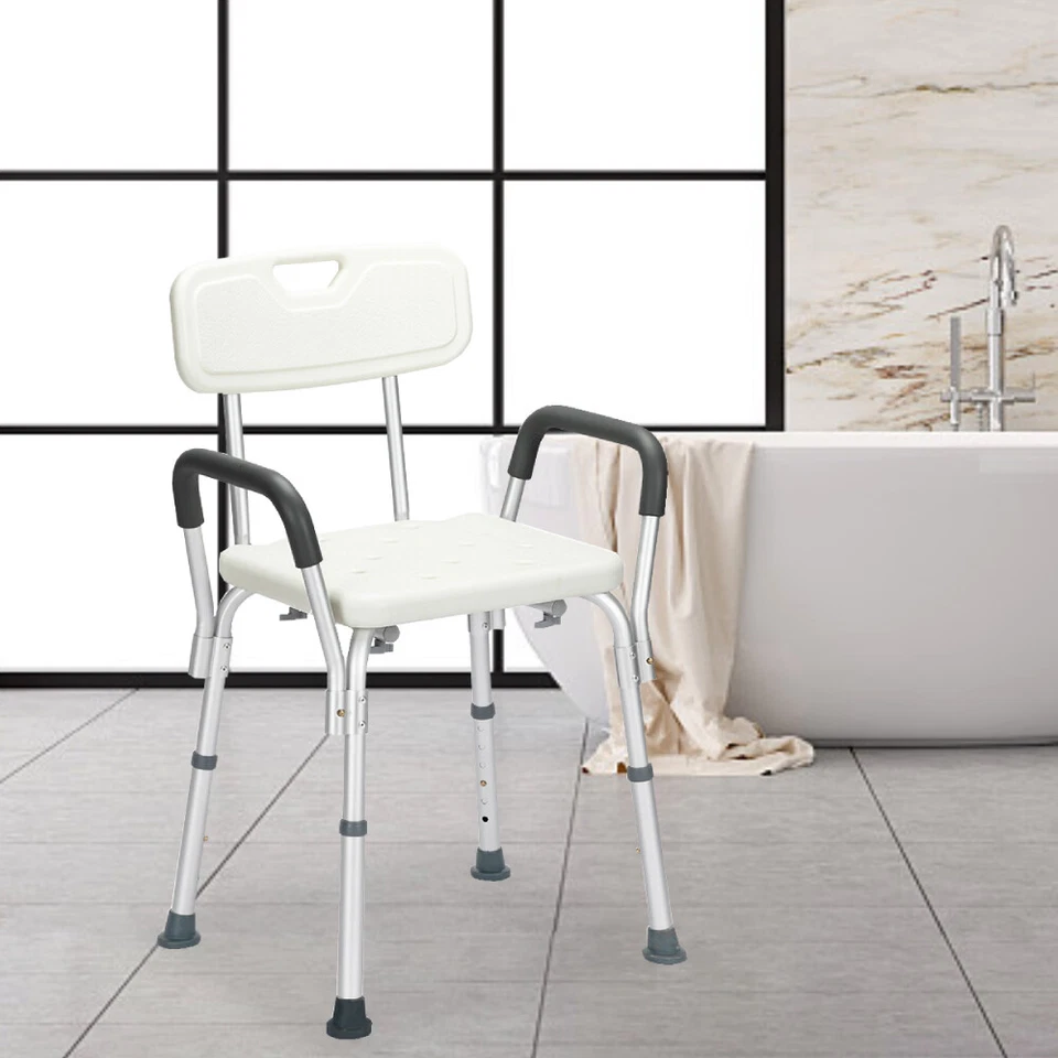 Aluminium Shower Bath Chair Seat Stool with Backrest Armrest Disability Aid UK