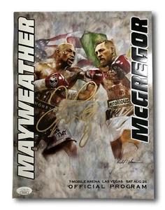 Autógrafo del programa oficial de pelea firmado por Floyd Mayweather Jr. contra McGregor con certificado de autenticidad de la JSA - Imagen 1 de 8
