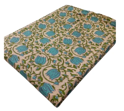 5 Yard Indian Cotton Handmade Print Fabric Sanganeri Hand Block Printed Fabric - Image 1 of 4