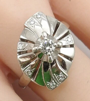 Vintage 14K White Gold Multi Diamond Navette Ring Size 8.5 LNG2 - Image 1 of 4