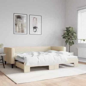 Tagesbett Ausziehbar Creme 90x200 cm Stoff - Bild 1 von 11