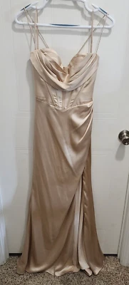 GB Gianna Bini Social Corsé Capucha Cuello Con Cordones Espalda Abertura Satén Vestido Largo Talla 7 Foto 1 de 4