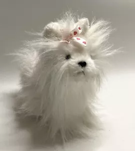GANZ Webkinz Lil' Kinz White Yorkie Puppy Dog Plush Animal Toy Long Hair Bow - Picture 1 of 6