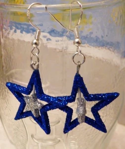Orecchini UNICO Stella Sm. Ganci glitter 925 DALLAS COWBOYS fatti a mano USA Nora's - Foto 1 di 6