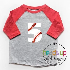 Five Birthday Shirt Baseball Raglan Boy/Girl - 5th Bday Tee Boy/Girl Baseball - Picture 1 of 3